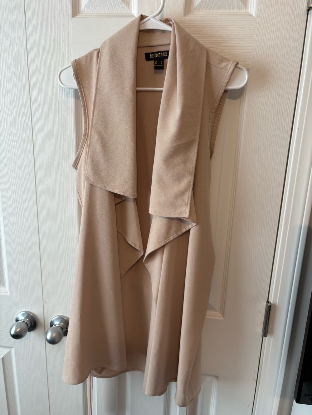 BCBGMAXAZRIA Sleeveless Draped Open Front Dress Vest in Beige
